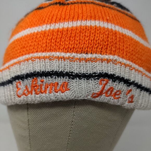 Eskimo Joe's Men's Beanie Cap Hat Orange Striped OSFA Embroidered Logo - Picture 4 of 11